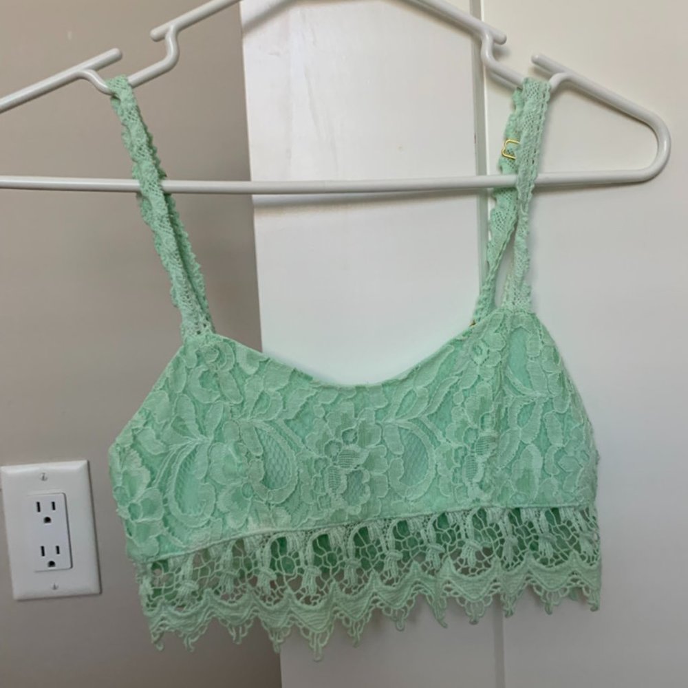 Mint green lace crop top